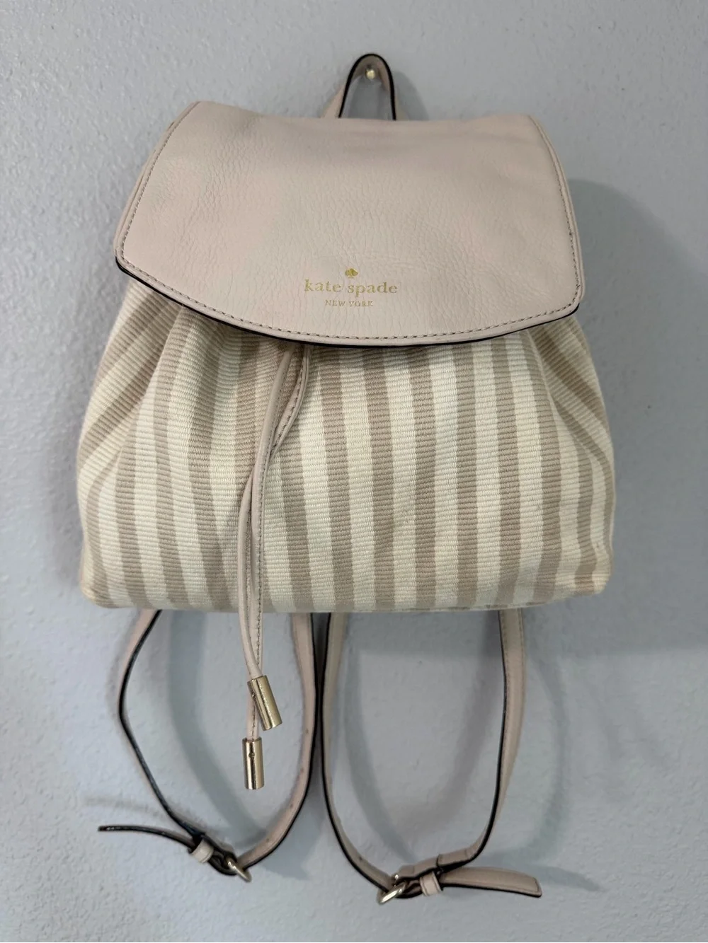 kate spade Cream and Beige Striped Mini Backpack